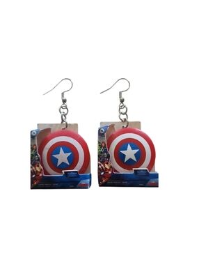 (3)Captain America Shield Dangle Earrings - Red, White, Blue